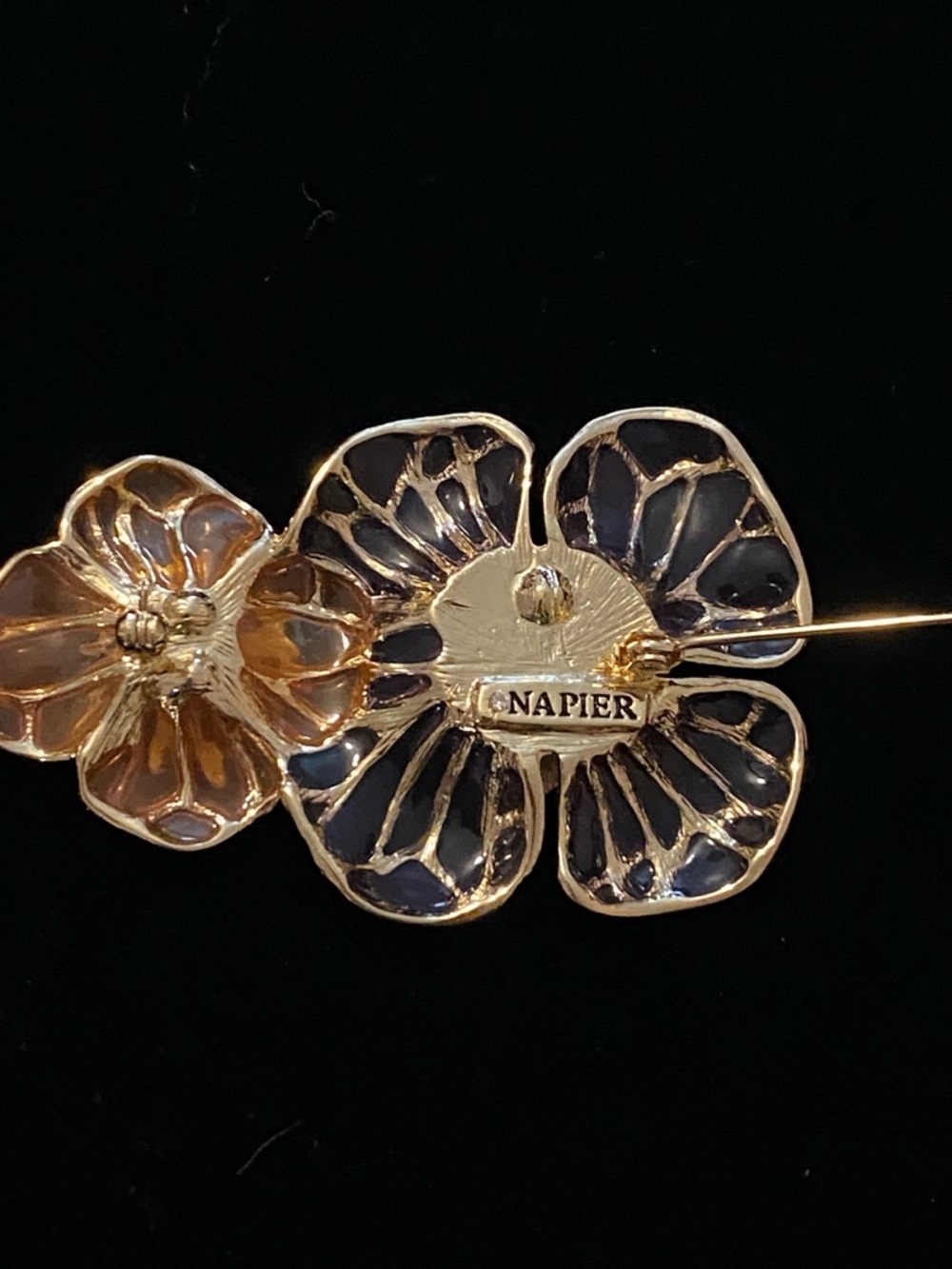 Napier Gold Floral Brooch with Pale Pink & Gray Enamel - Picture 6 of 7